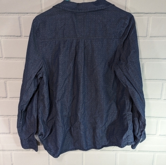 Lame Bryant Chambray Dot Button Down Shirt Roll Tab Sleeves - Picture 3 of 3